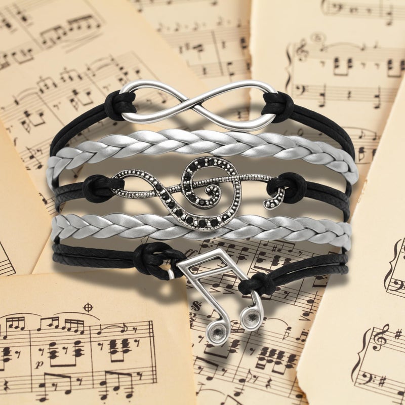 Infinity Collection Music Charm Bracelet - Black and Silver Adjustable Bracelet with Treble Clef and Music Note Charms, Jewelry for Women, Teens, and Musicians - Image 5